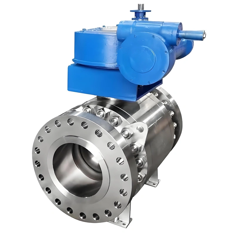 API608 DN300 F304L 3-Piece Stainless Steel High Pressure 900lb Flanged Gearbox Steam Rated High Temp Trunnion Mounted Ball Valve - Image 1