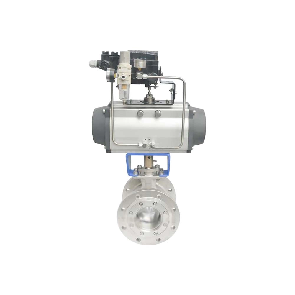 Cast Steel CF8 DN125 PN16 RF Flange V-Port Ball Valve With Pneumatic Actuator - Image 1