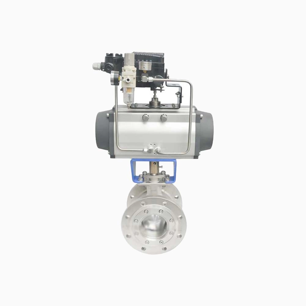 Cast Steel CF8 DN125 PN16 RF Flange V-Port Ball Valve With Pneumatic Actuator - Image 3