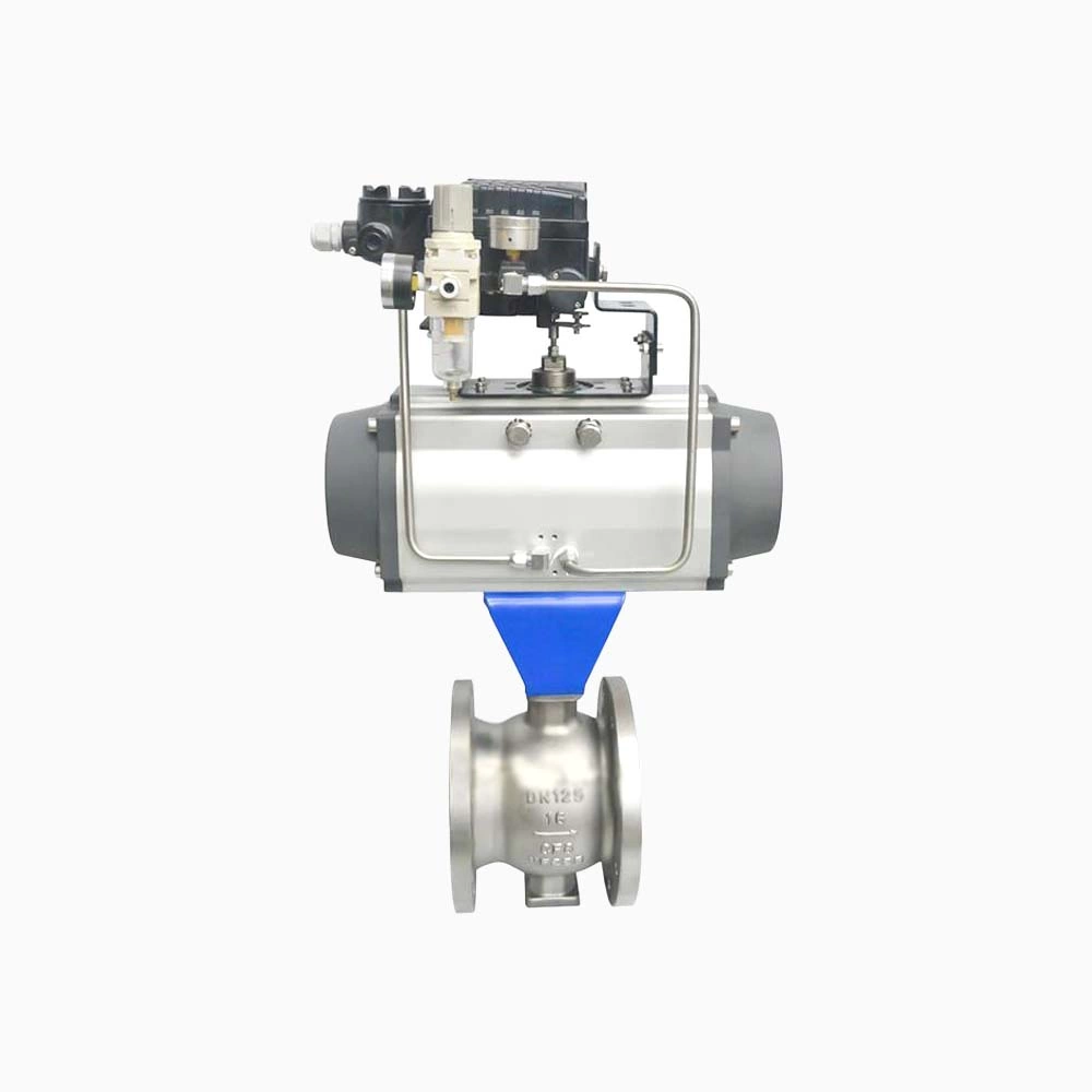 Cast Steel CF8 DN125 PN16 RF Flange V-Port Ball Valve With Pneumatic Actuator - Image 4