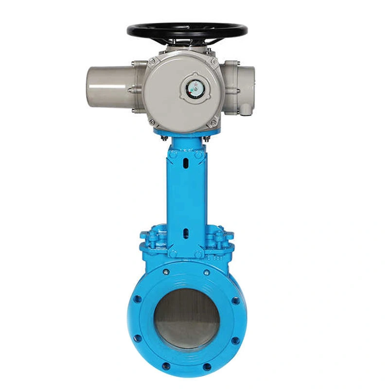 DIN/ASME/API DN100 Electric Knife Gate Valve with WCB Wafer Flange for Water Control in Gas Media Applications - Image 1