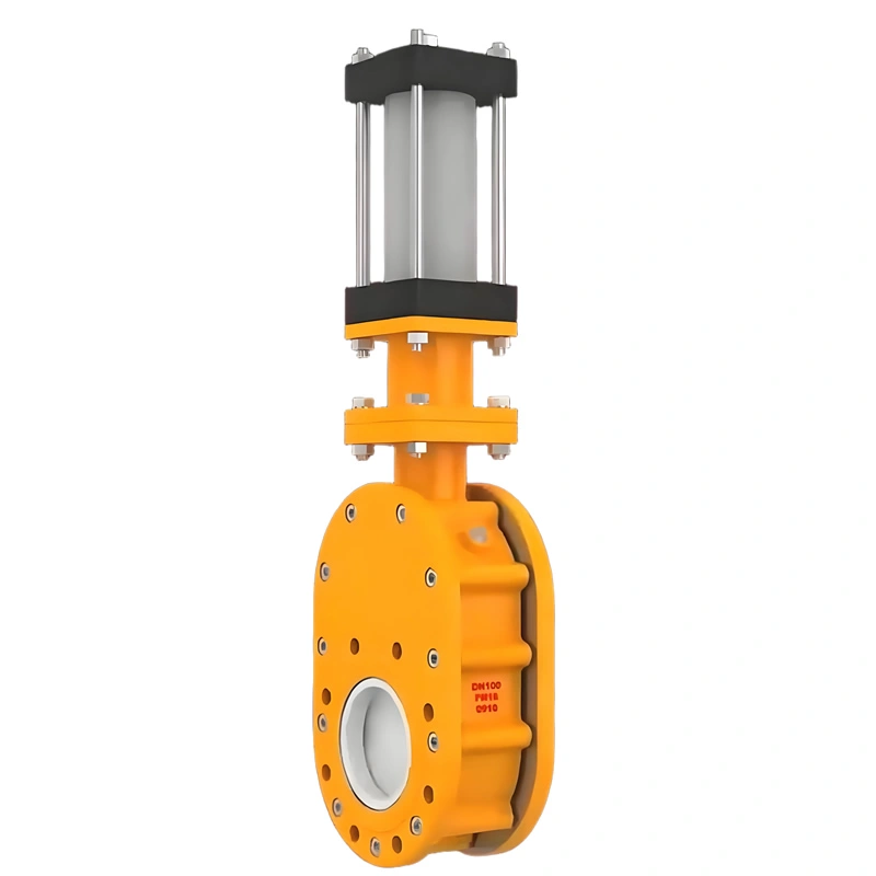 DN100 PN16 Pneumatic Ceramic Discharge Double Gate Valve - Image 1
