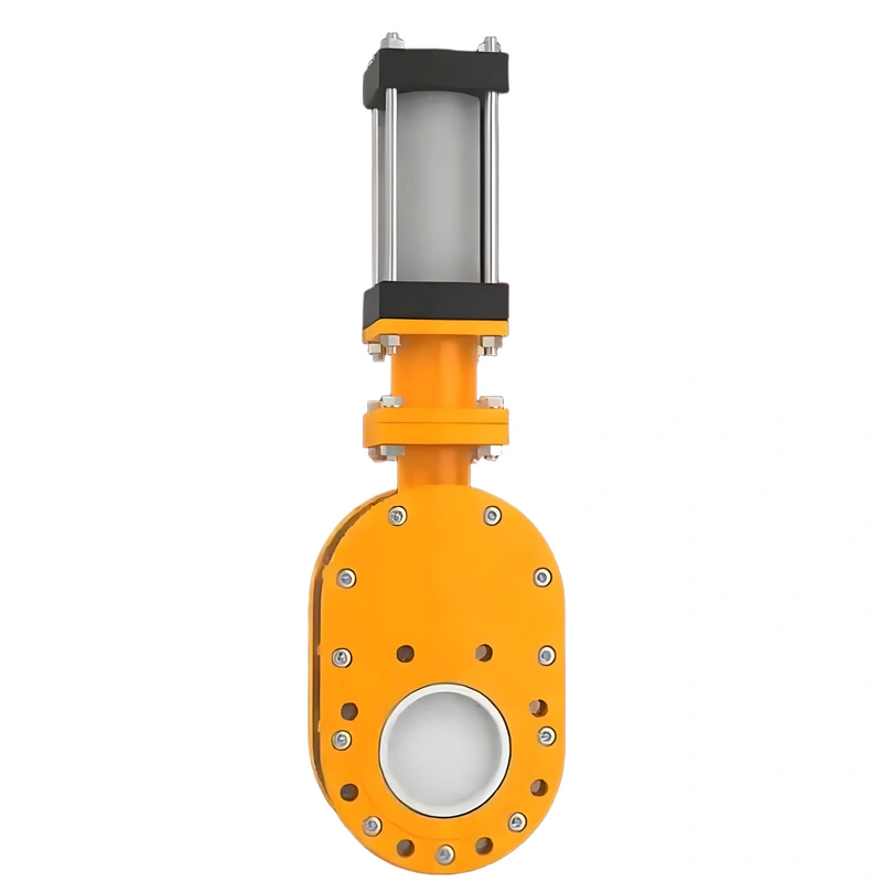 DN100 PN16 Pneumatic Ceramic Discharge Double Gate Valve - Image 3