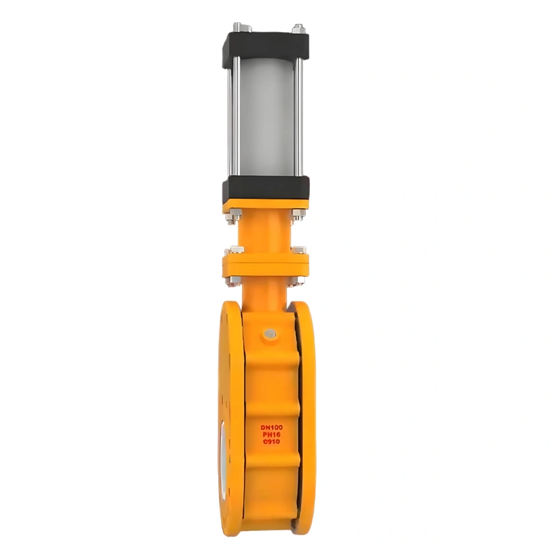 DN100 PN16 Pneumatic Ceramic Discharge Double Gate Valve - Image 4
