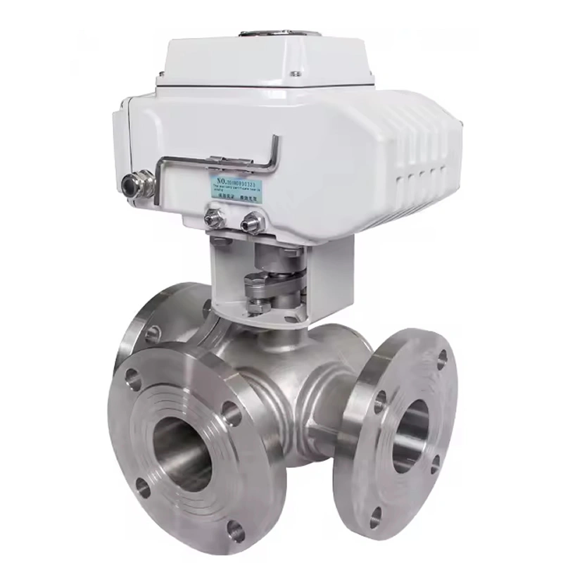 DN100 PN16 Stainless Steel Electric PTFE Metal Seal 3 Way Flange Ball Valve - Image 1
