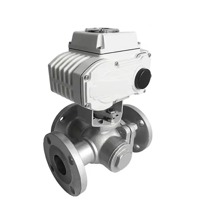 DN100 PN16 Stainless Steel Electric PTFE Metal Seal 3 Way Flange Ball Valve - Image 2