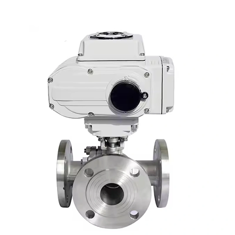 DN100 PN16 Stainless Steel Electric PTFE Metal Seal 3 Way Flange Ball Valve - Image 3