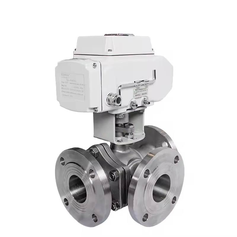 DN100 PN16 Stainless Steel Electric PTFE Metal Seal 3 Way Flange Ball Valve - Image 4