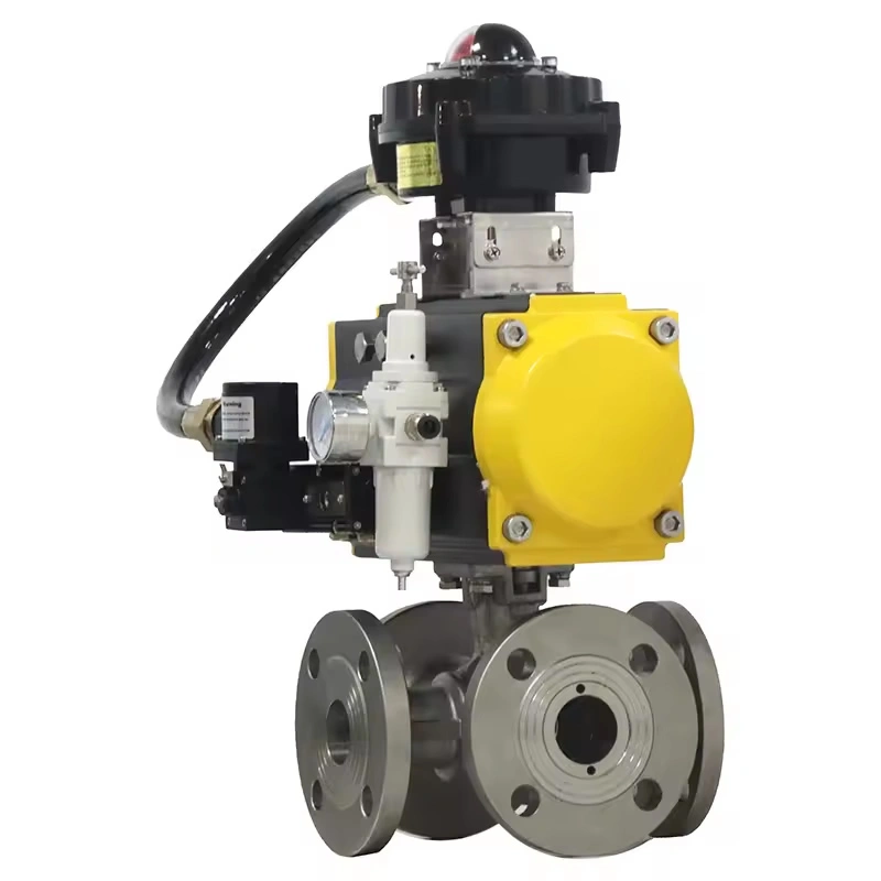 DN50 Class1500LB 4-Way Flange Ball Valve Stainless Steel F316L Casting for Industrial Use with Pneumatic Actuator - Image 1