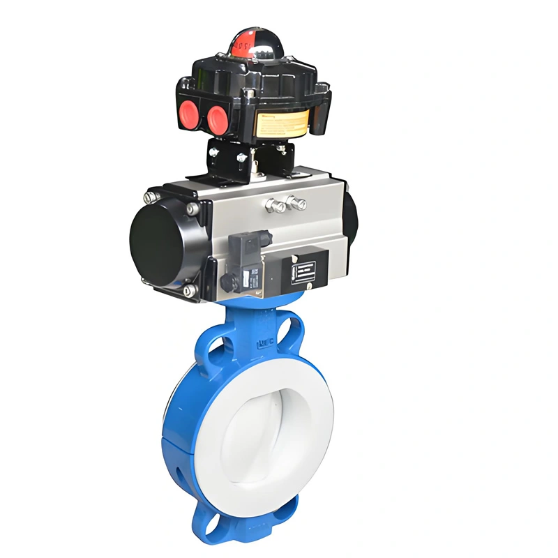 DN50~DN600 PN16 GGG40 Pneumatic Wafer PTFE Lined Butterfly Valve - Image 1