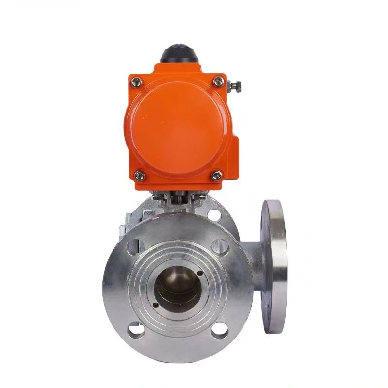 Stainless Steel Ball Valve 5″ Motorized Handle Three-way Valve with Pneumatic Drive DN200mm 3 Way Flanged Ball Valve - Image 2