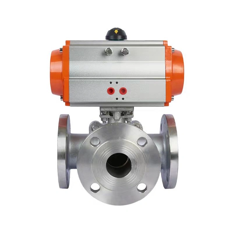 Stainless Steel Ball Valve 5″ Motorized Handle Three-way Valve with Pneumatic Drive DN200mm 3 Way Flanged Ball Valve - Image 4