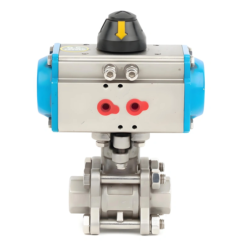 1/2″~4″ PN10~PN64 304/316 Stainless Steel 3-PC Full Port Pneumatic Internal Thread Ball Valve - Image 1