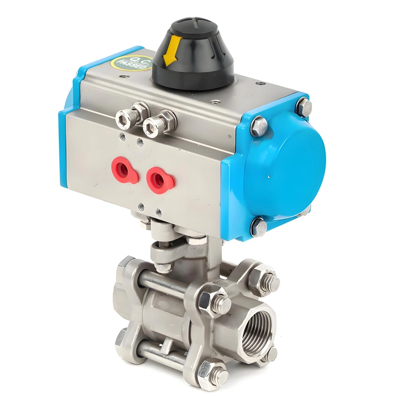 1/2″~4″ PN10~PN64 304/316 Stainless Steel 3-PC Full Port Pneumatic Internal Thread Ball Valve - Image 3